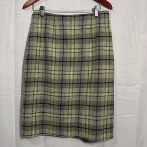 Chadwick's Plaid Pencil Skirt 8T Green‎ Wool Blend Back Vent 23-3738-4